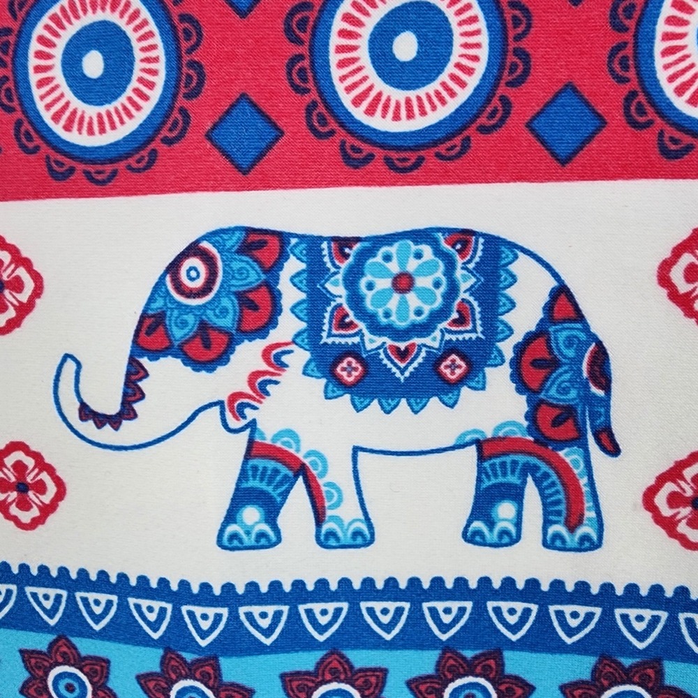 Bobbie Brooks Swing Dress Women Large Blue Red Elephant Print Keyhole Back - Picture 3 of 5